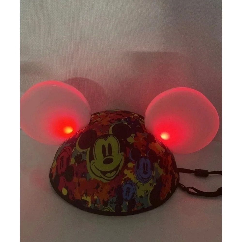 Disney Parks Mickey Mouse Light Up Ear Hat Paint Splatter Rainbow Glow Ears Hat